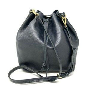 Mark and Graham Women Bucket Bag Black Leather Drawstring Detachable Strap Large